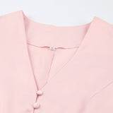 Mini vestidos rosa con cuello en V y manga farol con un solo pecho