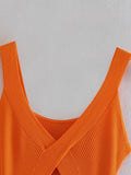 Hollow V-neck Ribbed Knit Vest Bodycon Midi Dresses