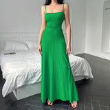 Stretch Ribbed Suspenders Knit Bodycon Maxi Dresses