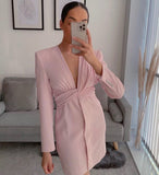 Pink V-neck Blazer Single-breasted Mini Dresses