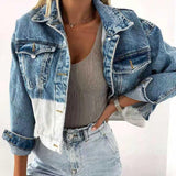 Single-breasted Pile Collar Denim Color Gradient Outerwear Cardigans