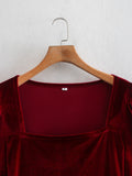 Mini vestidos ajustados de fiesta de terciopelo vintage con cuello cuadrado rojo