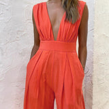 Plunging Neck Backless Wide-leg Jumpsuits