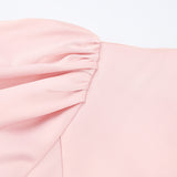 Pink V-neck Lantern Sleeve Single-breasted Skater Party Mini Dresses