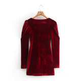 Red Square Collar Vintage Velvet Party Bodycon Mini Dresses