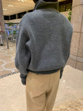 Single-breasted Vintage Lapel Sweater Outerwear Grey