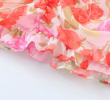 Minivestidos ajustados florales con volantes y plisados ​​con cuello en V de fiesta