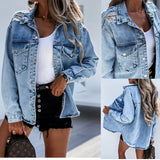 Single-breasted Pile Collar Denim Hole Outerwear Cardigans