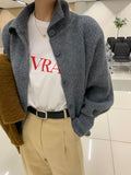 Single-breasted Vintage Lapel Sweater Outerwear Grey