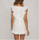 White Embroidered Lace Flower Seeveless Bodycon Mini Dresses