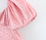 Ruffled Puff Sleeve Lace-up Backless Satin Mini Dresses