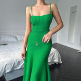 Stretch Ribbed Suspenders Knit Bodycon Maxi Dresses