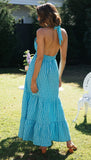 Blue Halter Backless Vacation Party Maxi Dresses