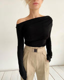 Casual Off One Shoulder Long Sleeve Knit Blouses