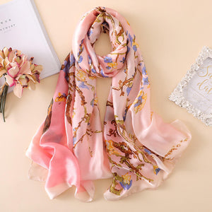 Lightweight Floral Silk Scarf for Women
