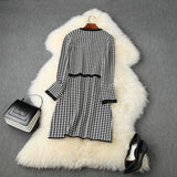Classic Houndstooth Single-breasted Cardigan Vest Dress Two-piece Set