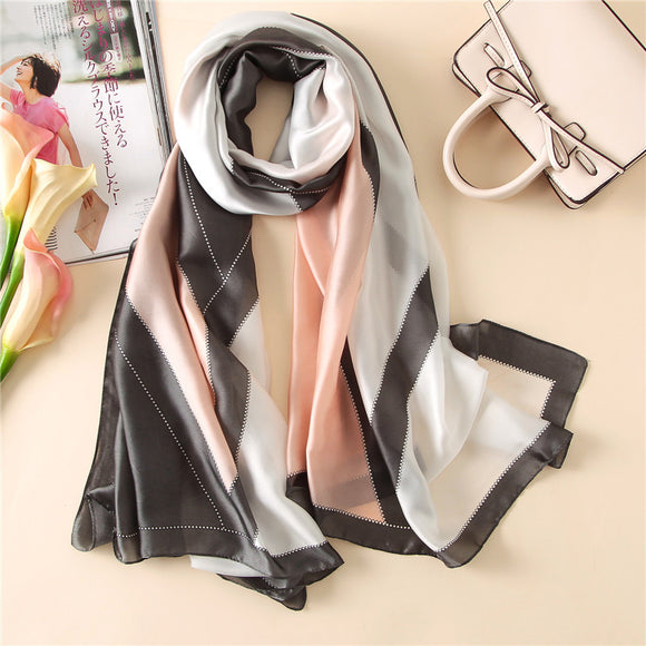 Simple Line Geometric Pattern Silk Scarf Silky Shawl Wrap for Women Ladies Girls 90x180