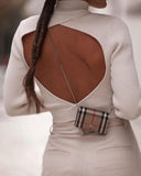 High Collar Bow Knot Backless Knit Sweaters