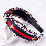 Leopard Knot Headbands with Stripe, Cross Knot Bee Embroidery Ribbon Hair Hoops with Cloth Wrapped