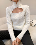 Hollow-out Knit High Collar Sweaters Shirts