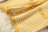Classique pied-de-poule simple boutonnage cardigan gilet robe ensemble deux pièces jaune