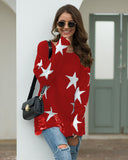 Star Pattern Round Neck Hole Sweater