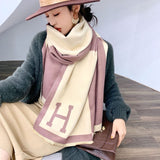 Colorblock Warm Scarf Cashmere Double-sided Thick Shawl Wrap for Women Ladies Girls