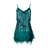 Backless Tassel Feather Sequins Party Mini Dresses