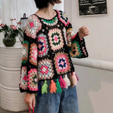 Women's Loose Colored Hollowed-out Tassel Sweater