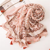 Ethnic Pink Tassel Printed Scarf Shawl for Women Ladies Girls