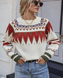 Knit Contrast Argyle Pattern Geometry Sweater