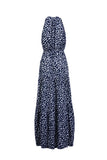 Royal Blue Wave Bohemian Boho Printed Hanging Neck Straps Maxi Dresses