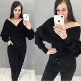 Sexy Multicolor Strapless Sweater Knit Sports Suit