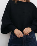 Camisas de suéteres de punto con cuello redondo y manga farol
