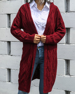 Knit V-neck Argyle Pattern Hooded Cardigans