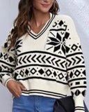 V-neck Knit Argyle Pattern Vintage Sweaters