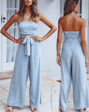 Strapless Tube Top Lace-up Jumpsuit Loose Pants Exposed Navel Rompers
