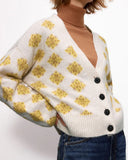 Knit V-neck Single-breasted Argyle Pattern Cardigan