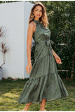 Elegant Green Sleeveless Halter Floral Maxi Dresses