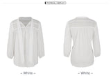 Women White V Neck Hollow Long Sleeve Shirt