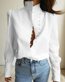 Camisas con cuello mandarín y manga farol con cuello redondo y botonadura sencilla