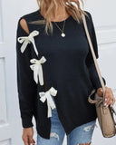 Split Bow-knot Lace-up Knit Sweater