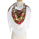 Écharpe carrée imprimée de fleurs ethniques châle écharpes à franges pour femmes dames filles