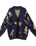 V-neck Single-breasted Bear Cartoon Knit Sweater Cardigan