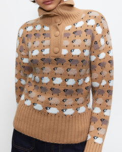 Pull à fleurs en tricot à boutonnage simple et col haut