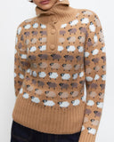 Knit Single-breasted High-collared Floral Sweaters