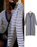 Striped Single-breasted Long Knit Cardigan Jacket