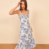Suspenders Tube Top Lace-up Backless Floral Midi Dresses