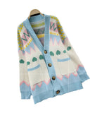 Argyle Pattern Geometry Contraste Color Cardigan Knit Sweater Prendas de abrigo