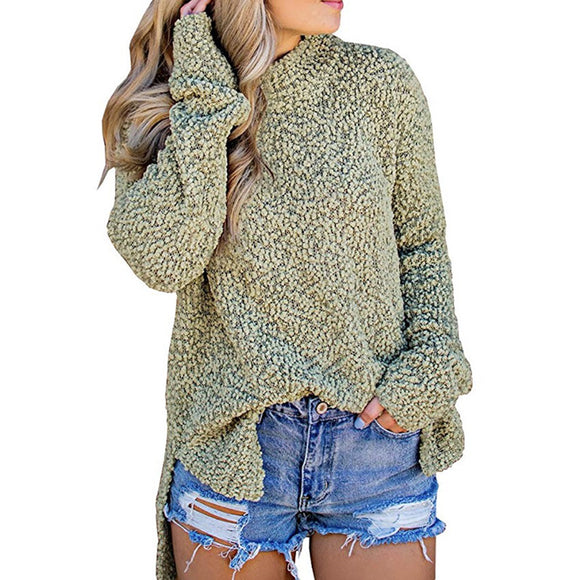 Women‘s Round Neck Long Sleeve Side Split Sweater